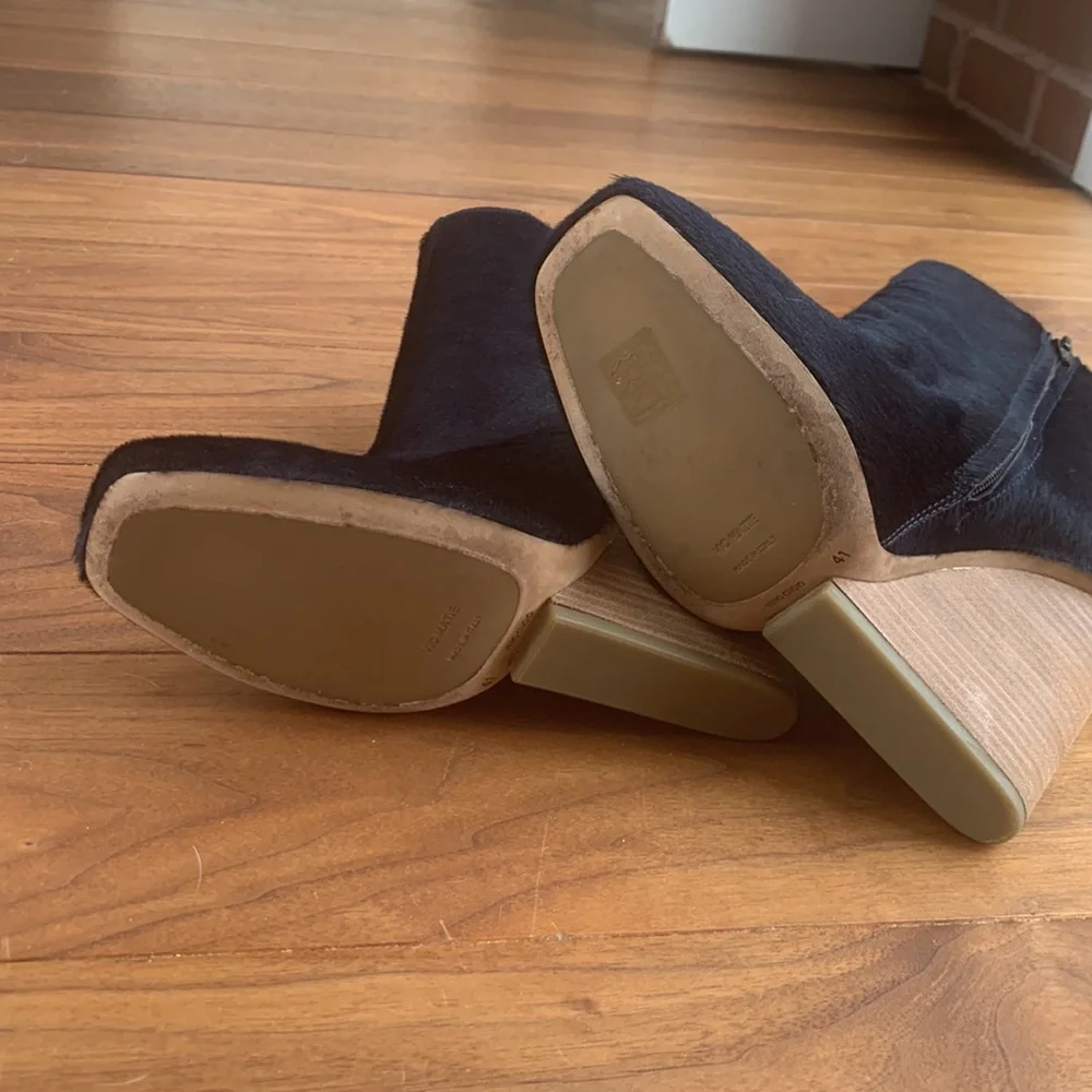 Vic Matie Navy Blue Ankle Booties with Wood Wedge Heel